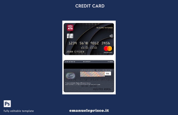 modello di carta mastercard bancaria Tunisia ATB in stile verificato